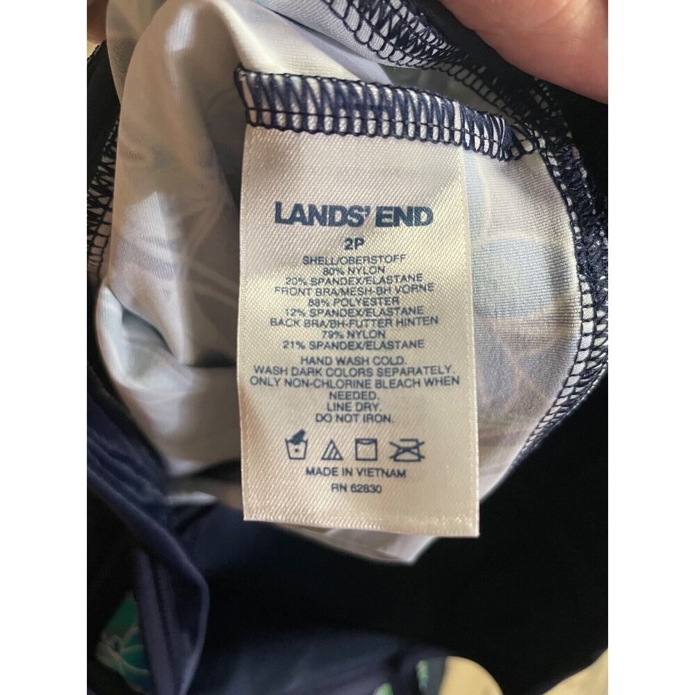 Lands End 2P Petite High Neck Keyhole Tankini Top Navy Tropical Floral Wirefree - Picture 4 of 4